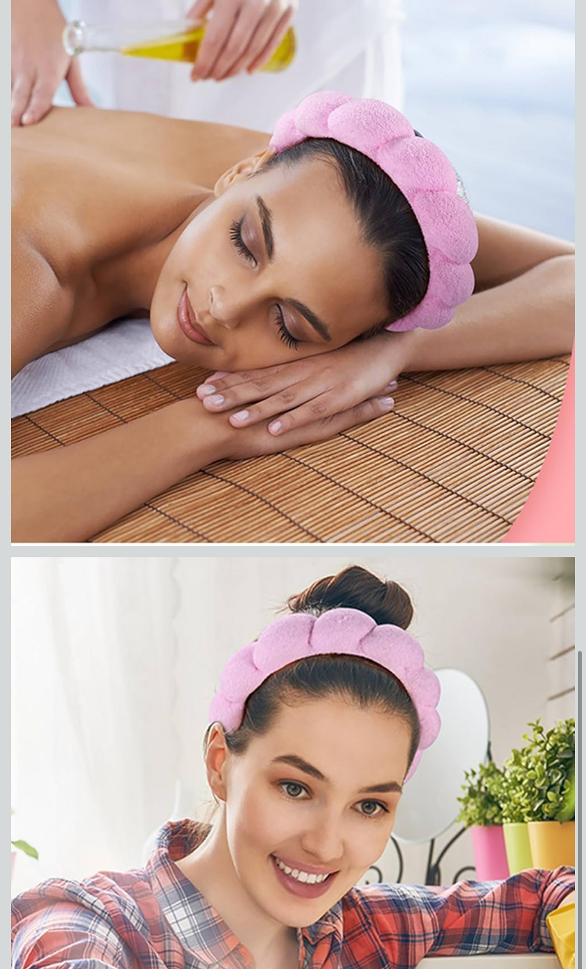 Skincare headband purple and pink for makeup and face washing
