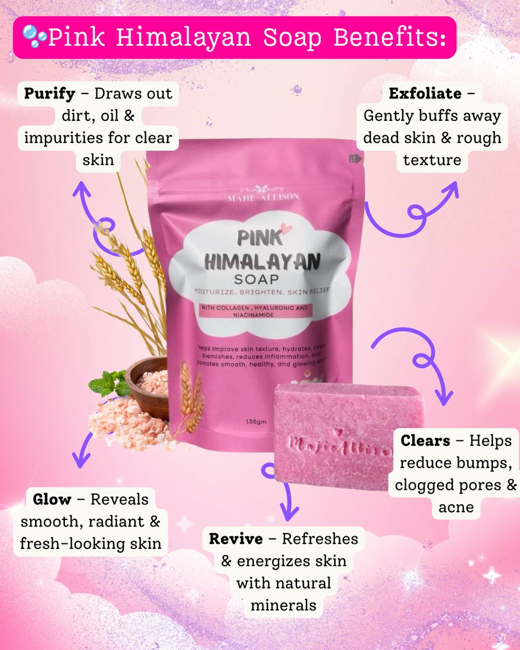 Pink Himalayan Soap displayed on a clean flat lay